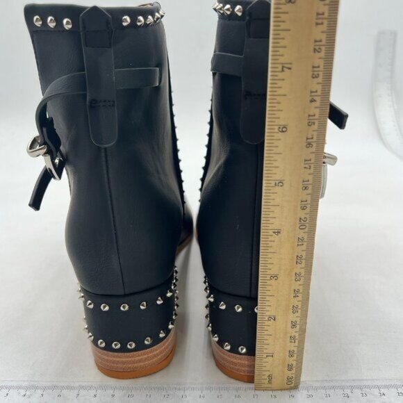 FSJ Black Rivets Peep Open Toe Cut Out Buckle Ankle Boot Block Low Heel Sandal - Picture 5 of 8